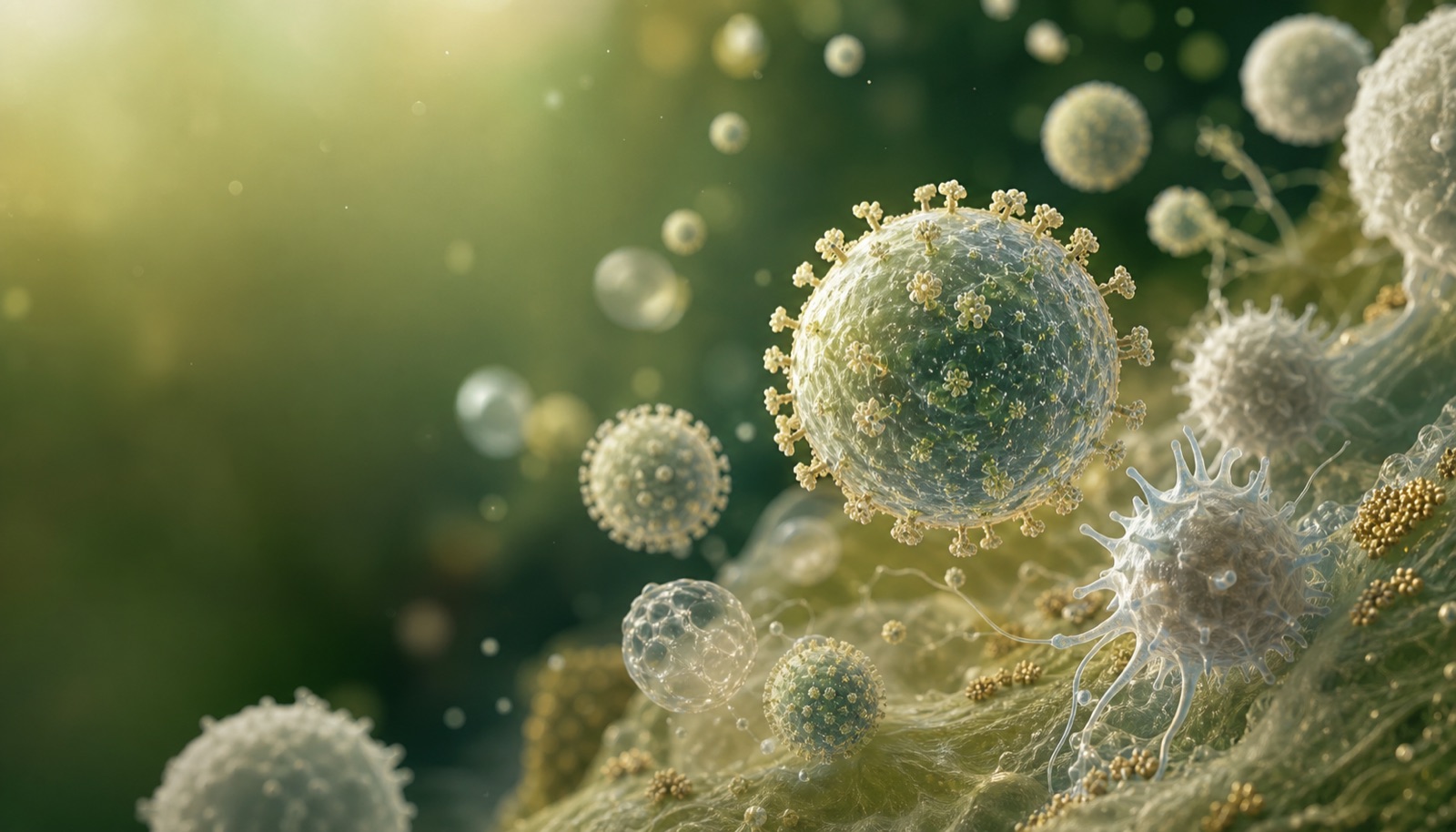 Calm scientific visualization of virus particles and immune cells