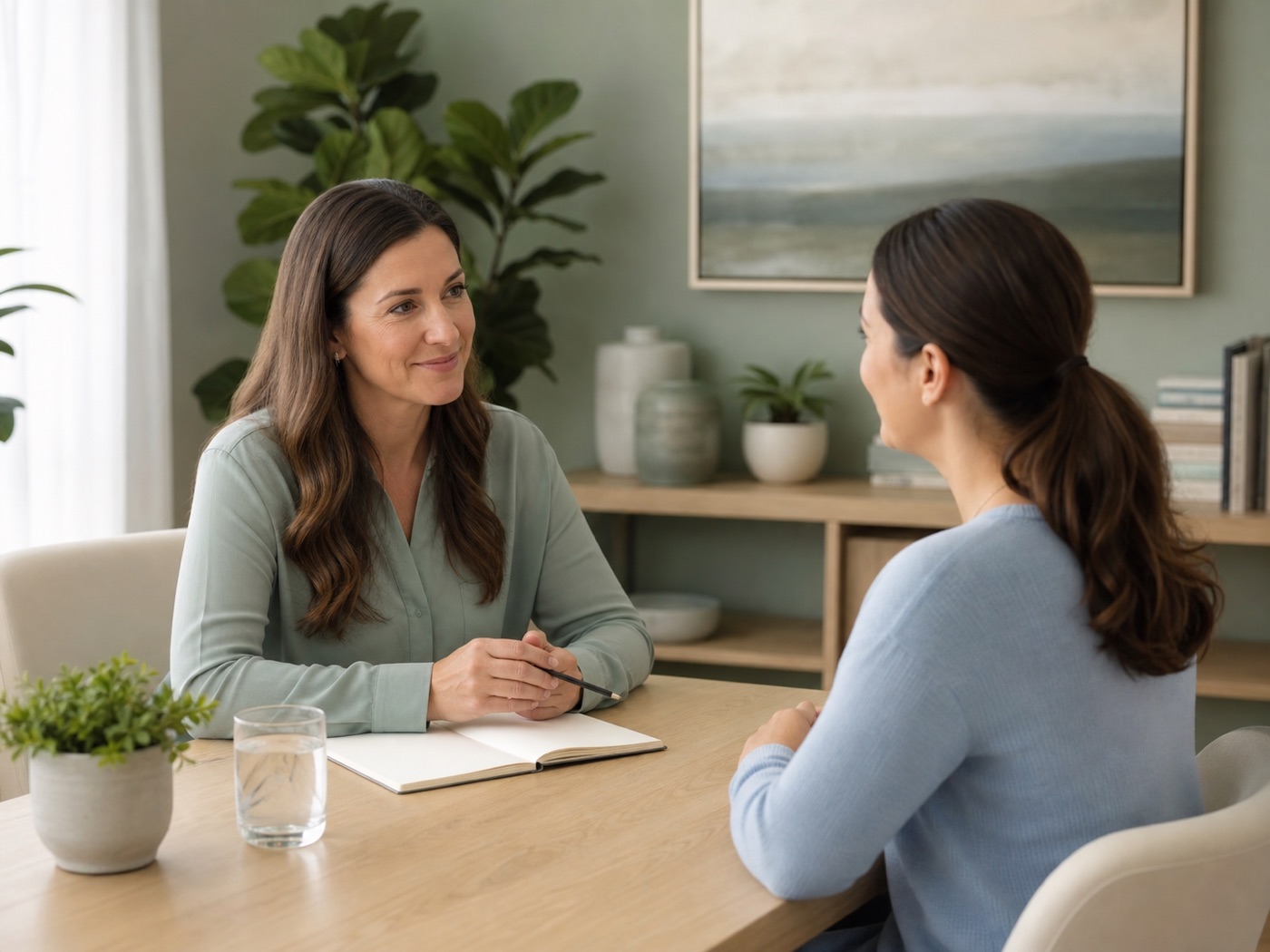 Practitioner and client in a private one-to-one consultation