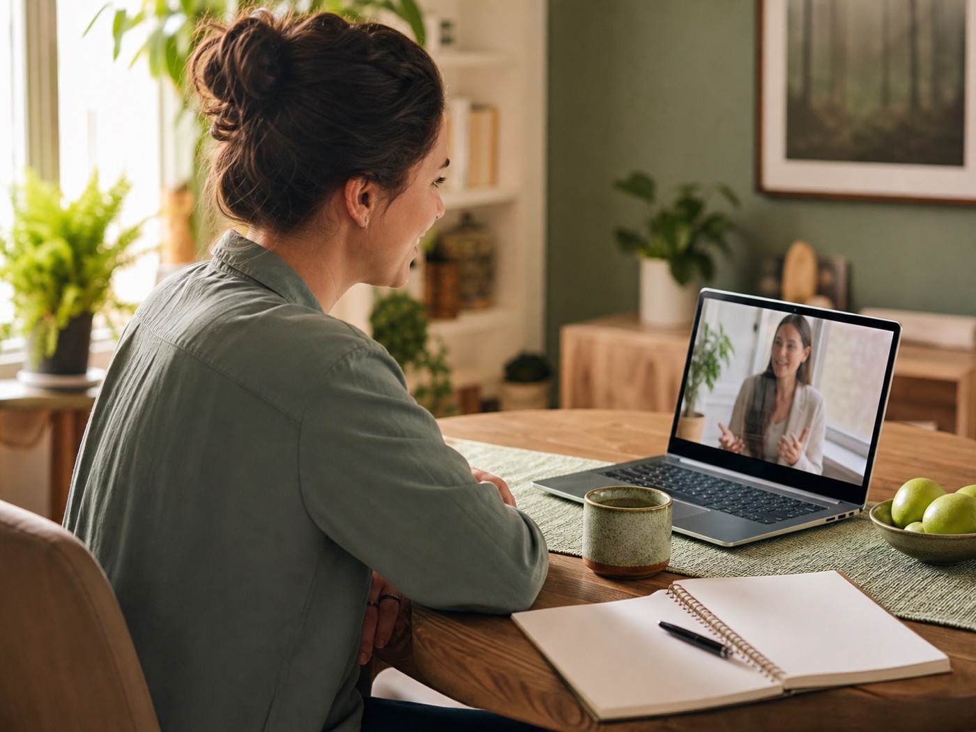 Client meeting with a wellness practitioner by video
